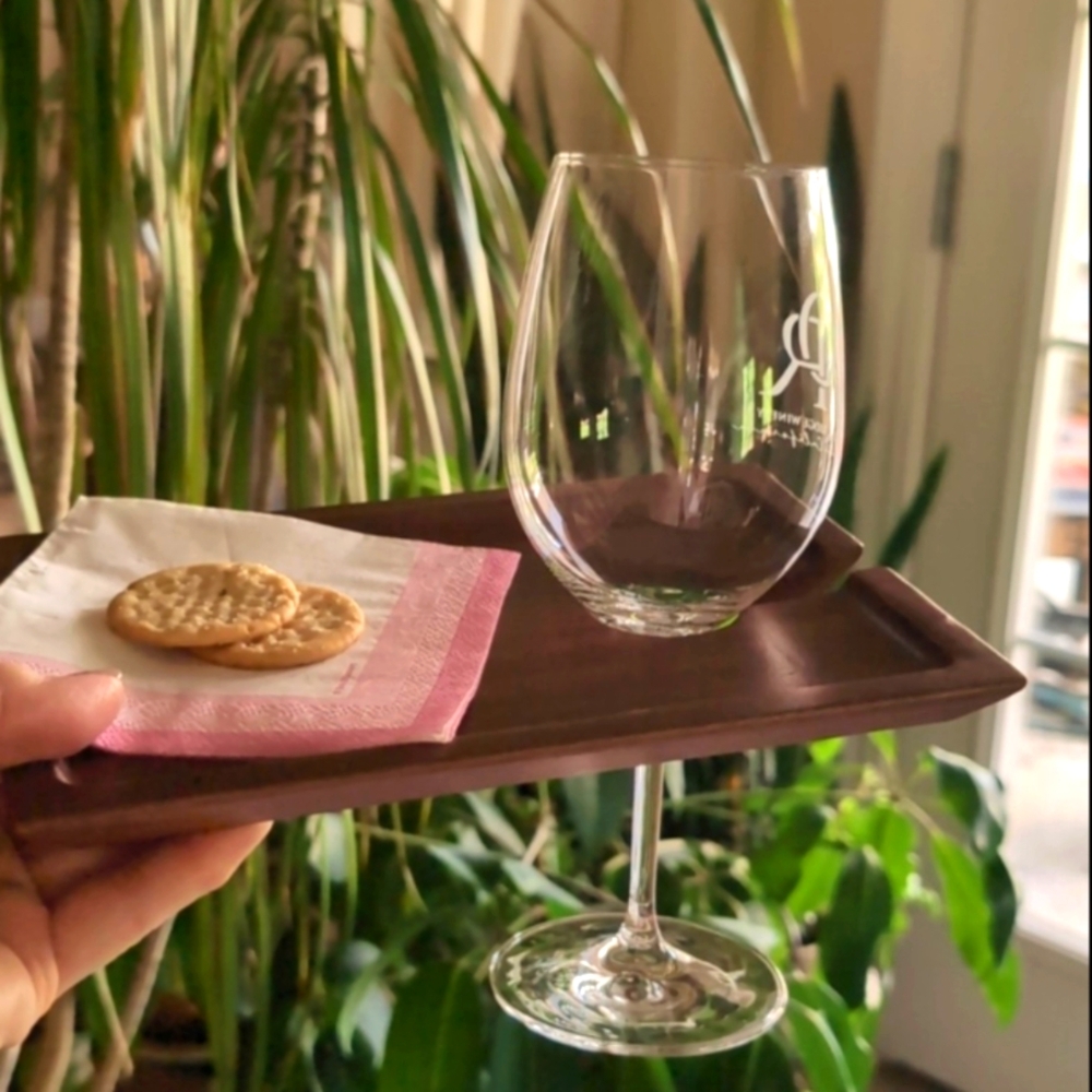 Teak Wood Snack Appetizer Trays  Wine Glass Holder Set of 4 NWT .3